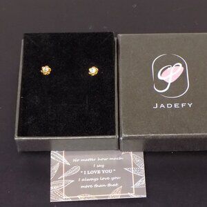 New Jadefy 18K Gold Plated Sterling Silver CZ Flower Stud Earrings